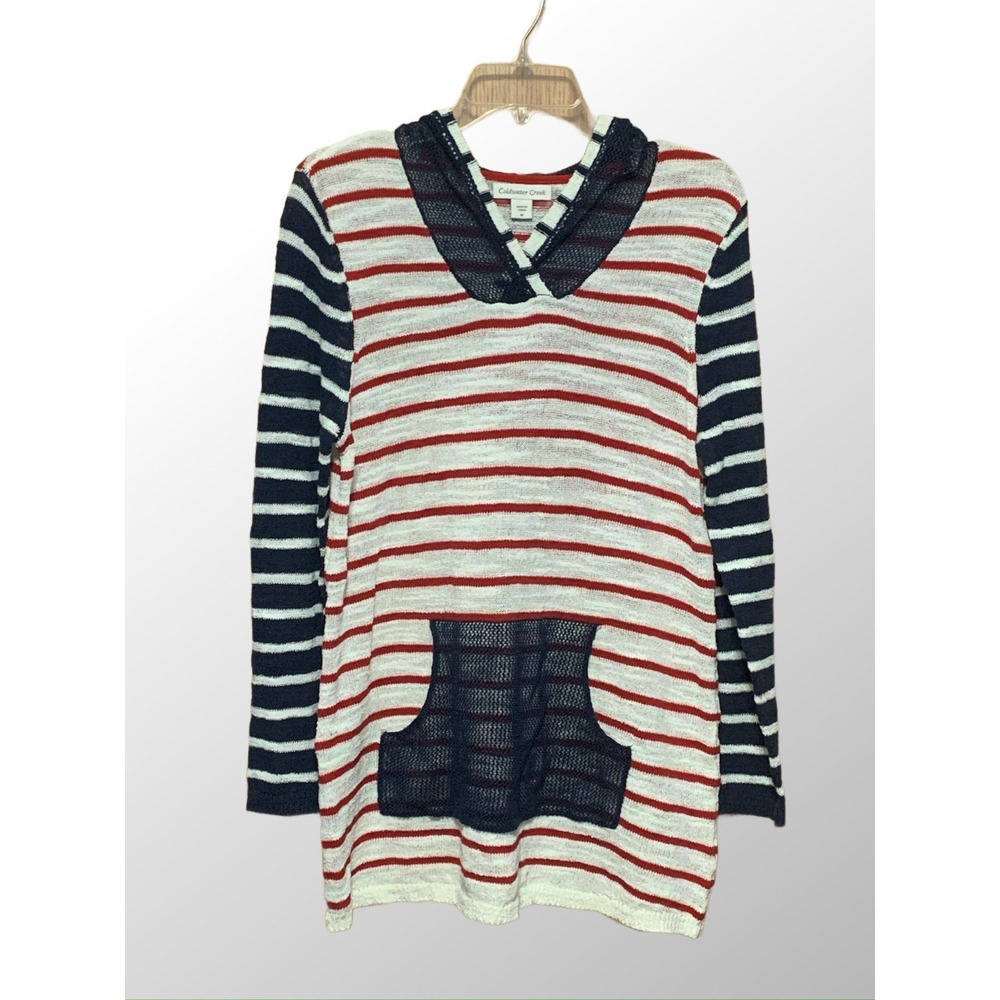 Coldwater Creek Women's  Med Loose Knit Hooded Pullover Coastal Nautical